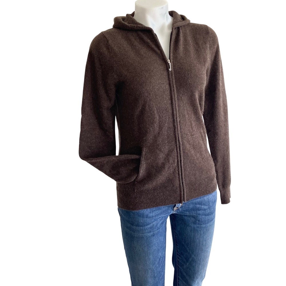 Juicy Couture 100% Cashmere Full Zip Hoodie Brown Heart Detail Large